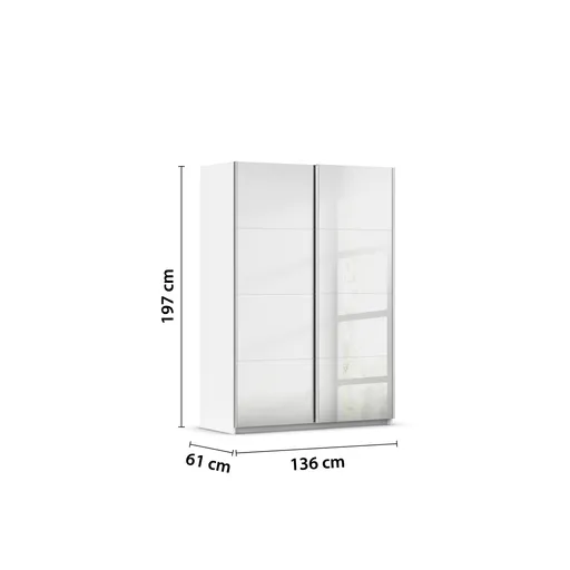 Schwebetürenschrank RUBITO- B ca. 136 cm, Weiß, Spiegel
