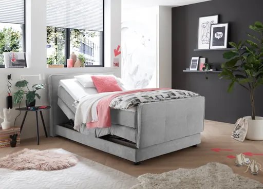 Boxspringbett- Liegefläche ca. 120x200 cm, Stoff, Hellgrau