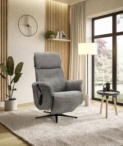 TV-Sessel MARLON - drehbar, Relaxfunktion, Kopfteilverstellung, Stoff, Graublau