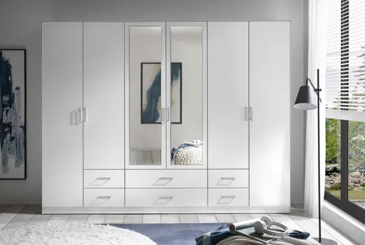 Drehtürenschrank- B ca. 271 cm, Weiß, Spiegel