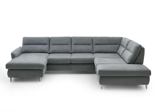 Wohnlandschaft - Longchair links mit 2,5-Sitzer und Ecke rechts, inkl. Sitztiefe verstellbar, Stoff Grau