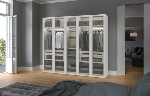 Drehtürenschrank JOIN IT- B ca. 252 cm, Weiss, Glas