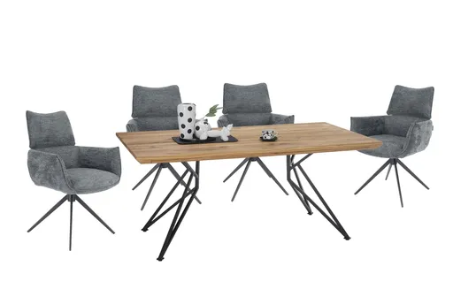 Esstisch - LB ca. 180x100 cm, Wildeiche massiv geölt, Schweizer Kante, Schwarz