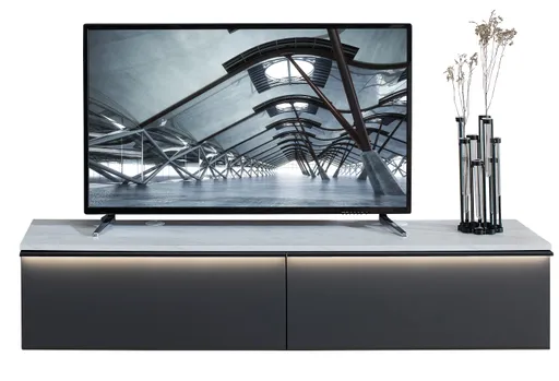 Hängeunterteil - mit Beleuchtung, B ca. 174 cm, Graphit, Marmor Nachbildung hell