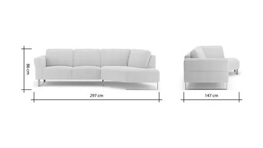 Ecksofa Leona - 2,5-Sitzer mit Ecke rechts, Stoff, Creme