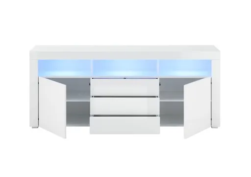 Sideboard- Weiß, Weiß, Hochglanz, 