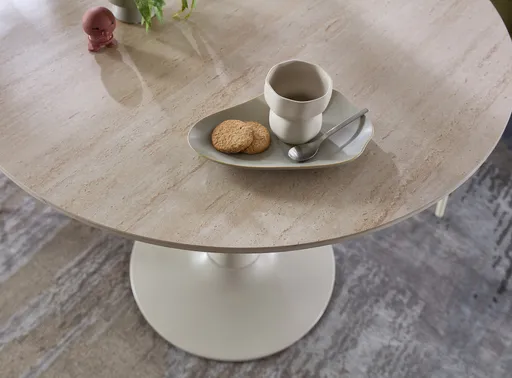 Esstisch - Ø/H ca. 90x75 cm, Travertinoptik, Beige