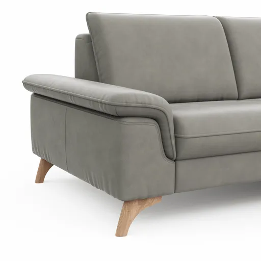 Ecksofa Tulsa KS - 2,5-Sitzer, Spitzecke und 1,5-Sitzer mit Anstellhocker rechts, Leder, Graubeige