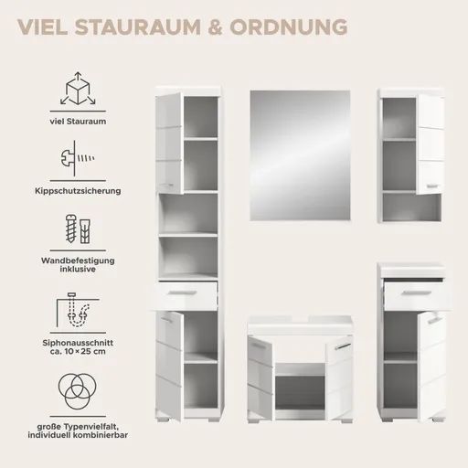 Badblock - 5-teilig, Weiß, Weiß Hochglanz