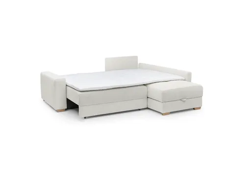 Ecksofa Jyte - 2-Sitzer mit Ecke rechts, Schlaffunktion mit Bettkasten, Stoff, Beige
