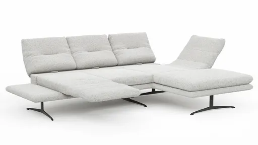 Ecksofa Lucero 2.0 - 2-Sitzer mit Longchair rechts inkl. Sitztiefenverstellung, Drehsitz und Sitztiefe verstellbar, Stoff, Offwhite