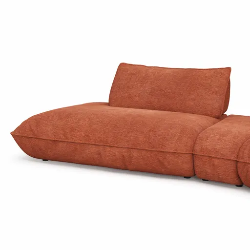 Trapezsofa Fluffy - 2-Sitzer mit Trapezelement und Abschlussteil inkl. Rückenlehne verstellbar, Stoff, Kupfer