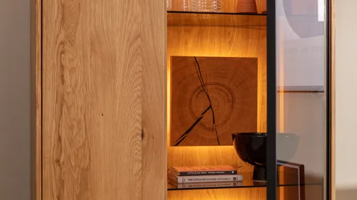 Wohnwand Fibra - inkl. Beleuchtung, Asteiche teilmassiv, natur, geölt