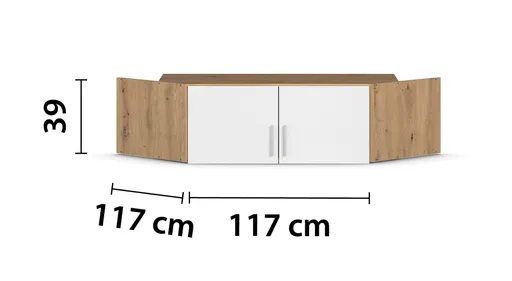 Schrankaufsatz REXY MATT- B 117 cm, Eiche Dekor, Weiß