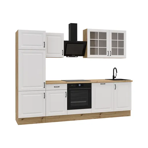 Küchenblock- ohne E-Geräte, B ca. 280 cm, Eiche Dekor, Weiß, Matt