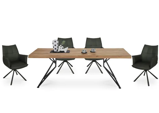 Esstisch - LB ca. 240x100 cm, Wildeiche massiv geölt, Baumkante, Schwarz