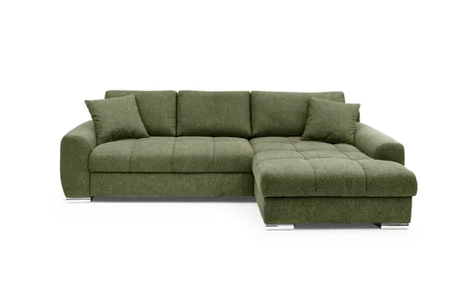Polsterecke NANJA -  2-Sitzer, Ecke rechts inkl. Schlaffunktion mit Bettkasten, Stoff Grün