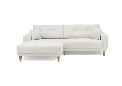Ecksofa - Ecke links, 3-Sitzer inkl. elektrische Sitztiefenverstellung, Stoff, Creme