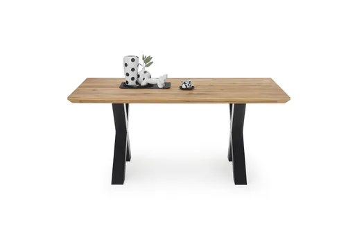 Esstisch - LB ca. 180x100 cm, Wildeiche massiv geölt, Schweizer Kante, Schwarz