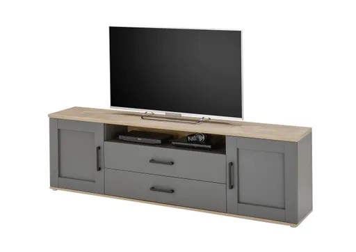 Lowboard - inkl. Wandboard, Grau, Artisan Eiche Nachbildung
