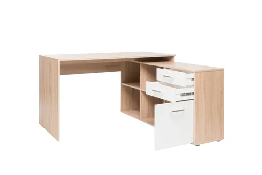 Schreibtisch- LB ca. 136x138 cm, Eiche Dekor, Weiß