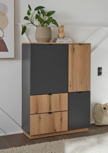 Highboard- Anthrazit, Eiche Dekor