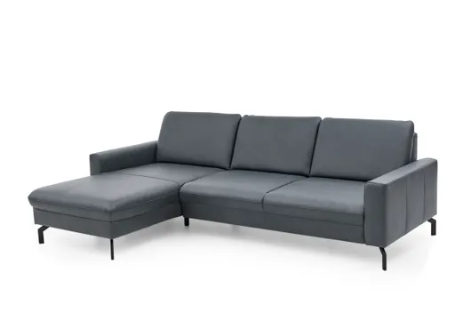 Ecksofa - Longchair links mit 3-Sitzer, Leder, Blau