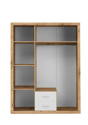 Drehtürenschrank - B ca. 151 cm, Eiche Dekor, Weiß
