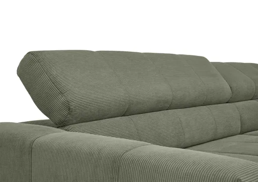 Ecksofa COLLEEN - 2-Sitzer mit Ecke rechts, Kopfteil verstellbar, Feincord, Olive