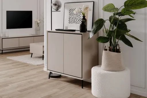 Kommode - B ca. 90 cm, Sand, Schwarz