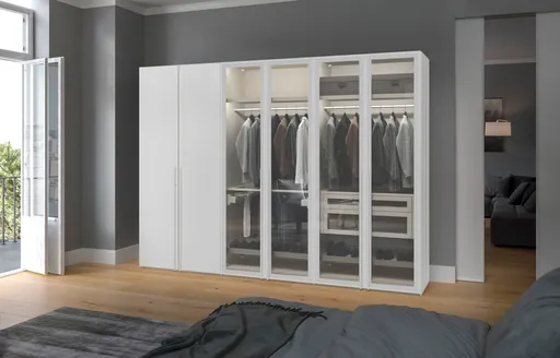 Drehtürenschrank JOIN IT- B ca. 303 cm, Weiss, Glas