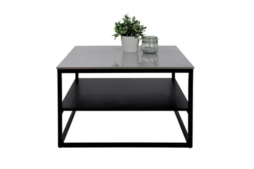 Couchtisch - LB ca. 70x70 cm, Marmoroptik grau, Schwarz