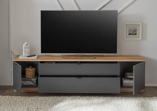 Lowboard- Anthrazit, Eiche Dekor