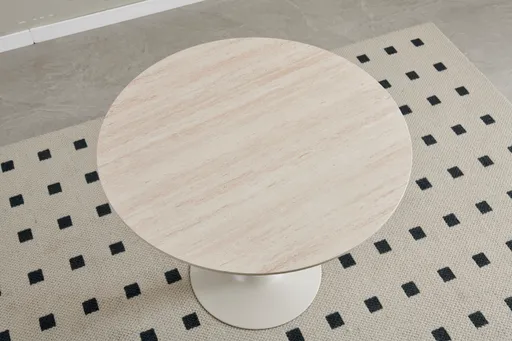 Esstisch - Ø/H ca. 90x75 cm, Travertinoptik, Beige