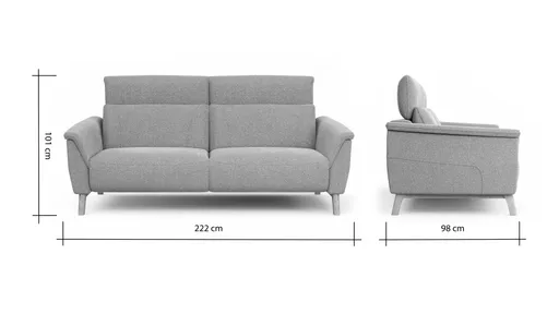 Sofa Nevin - 3-Sitzer inkl. Kopfpolsterverstellung, Stoff, Silbergrau