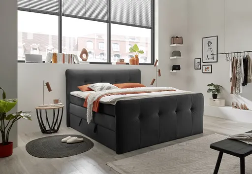 Boxspringbett HOLLIE- Liegefläche ca. 180x200 cm, Stoff, Schlamm, inkl. Topper