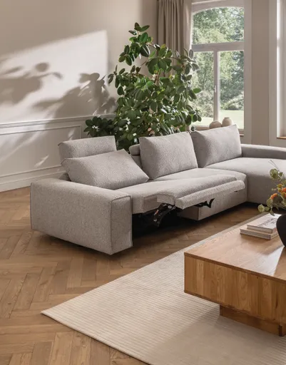 Ecksofa Serava - 2,5-Sitzer mit Longchair rechts, inkl. Relaxfunktion, Stoff, Grau