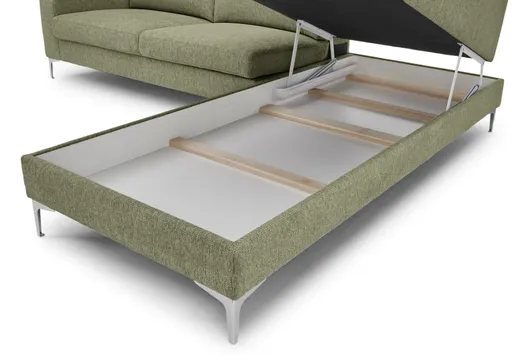 Ecksofa CALM 2.0 - 2,5-Sitzer mit Ecke rechts, Schlaffunktion mit Bettkasten, Stoff, Dunkelgrün