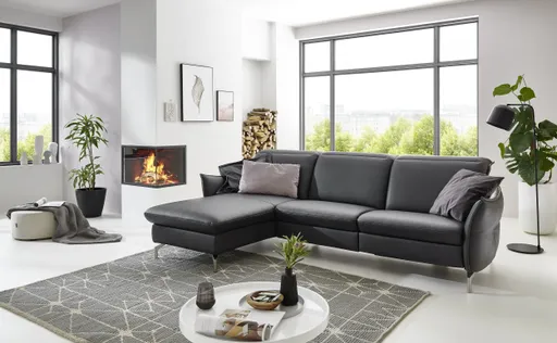 Ecksofa - Longchair links mit 2-Sitzer rechts, Leder, Anthrazit