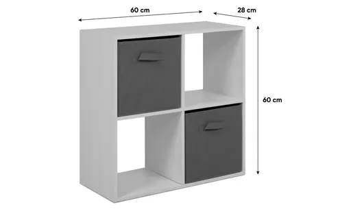 Regal - inkl. Stoffboxen, B ca. 60 cm, Weiß, Grau