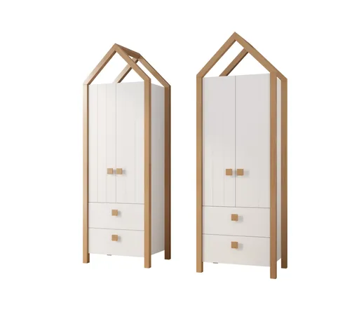 Kleiderschrank - B ca. 76 cm, Kiefer Weiß, Birke