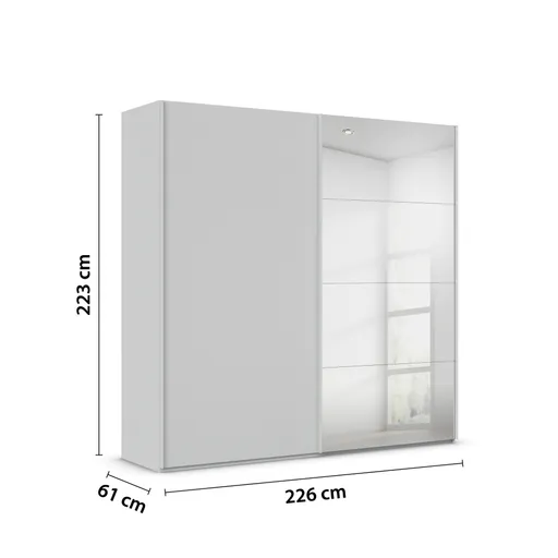 Schwebetürenschrank ROVERO- B ca. 225 cm, Weiß, Spiegel