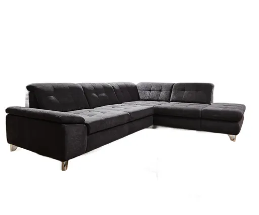 Ecksofa - 3-Sitzer mit Ecke rechts, Sitztiefe verstellbar, Stoff, Schwarz