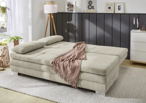 Schlafsofa - 2-Sitzer inkl. Schlaffunktion mit Bettkasten, Stoff, Beige