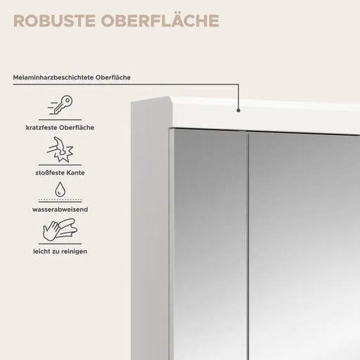 Spiegelschrank - B ca. 60 cm, Weiß, Weiß Hochglanz