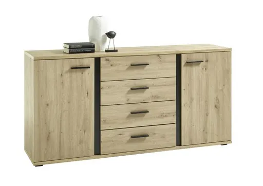 Sideboard- Eiche Dekor, Schwarz