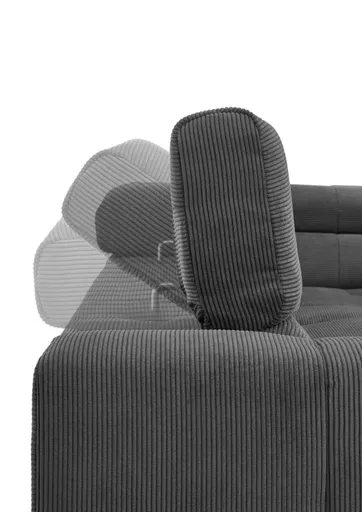 Ecksofa COLLEEN - 2-Sitzer mit Ecke rechts, Kopfteil verstellbar, Feincord, Anthrazit