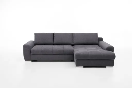 Polsterecke NANJA - 2-Sitzer mit Ecke rechts inkl. Schlaffunktion und Bettkasten, Webstoff Grau