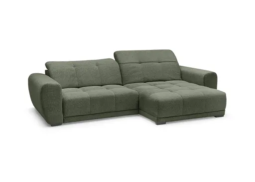 Ecksofa -2-Sitzer mit Longchair rechts, Kopfteil verstellbar, Sitztiefe verstellbar motorisch, Stoff, Moos