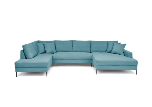 Wohnlandschaft - Ecke links, 2-Sitzer, Longchair rechts, Stoff, Petrol